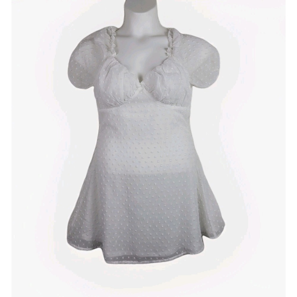 Missguided White Dobby Mesh Puff Sleeve Mini Dress Swiss Dot US 4‎ Babydoll